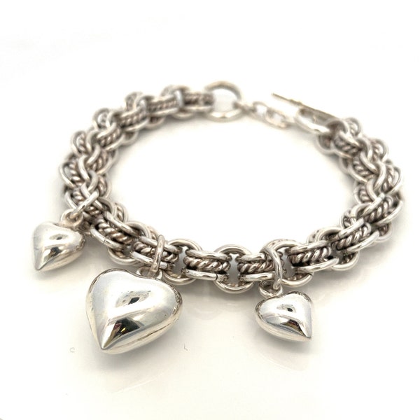 Sterling Silver 'Chunky' Oval CZ link Belcher Bracelet with CZ Heart
