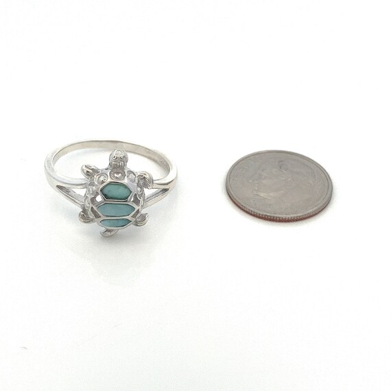 Turtle Ring with Inlayed Larimar Gemstone Sterlin… - image 6