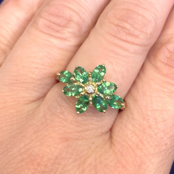 Tsavorite Green Garnet and Diamond Ring - 14k Yel… - image 7