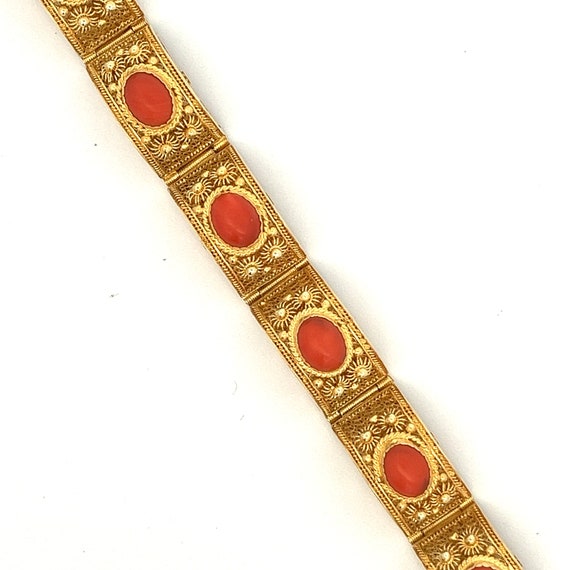 Ornate 14k Yellow Gold  Coral Bracelet Filigree V… - image 5