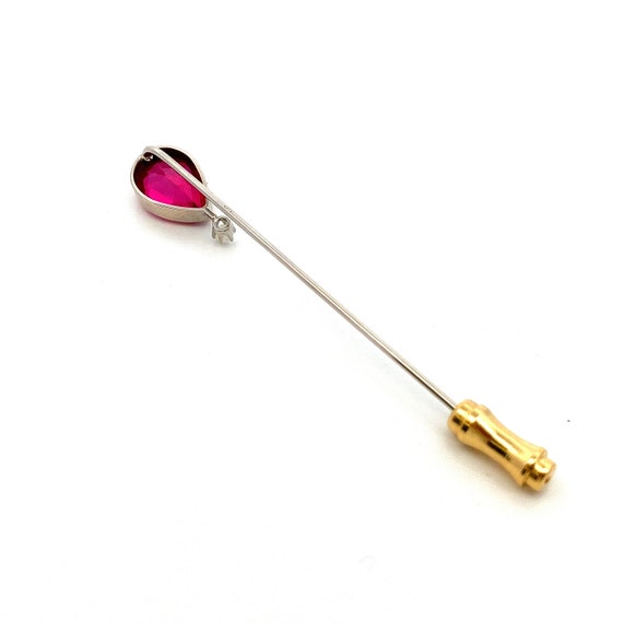 Vintage 10k White Gold Stick Pin: Pear Ruby & Seed Pe… - Gem