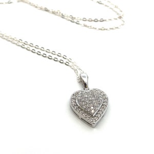 White Cubic Zirconia Heart Pave Cluster Pendant Necklace - Sterling Silver CZ Necklace - 18"- ET2225