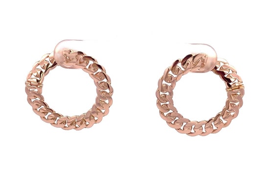 18k Rose Gold Curb Link Bypass Hoop Earrings- Ove… - image 1