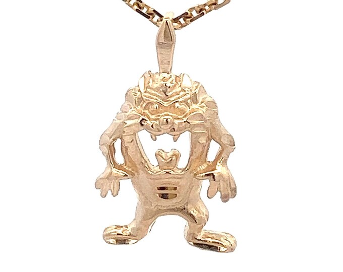 Taz Tasmanian Devil Pendant Charm 14k Yellow Gold Warner Brothers