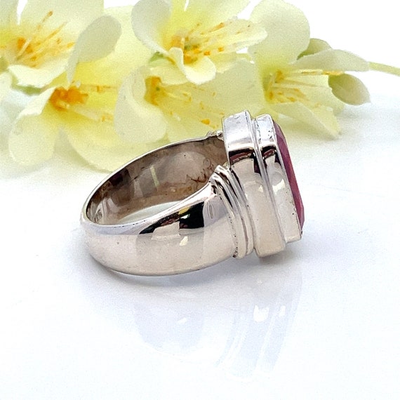 Vintage Faceted Ruby Sterling Silver Ring - Size … - image 6