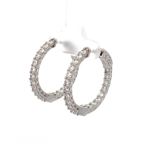 Cubic Zirconia Sterling Silver In-And-Out Hoop Earrings  ~  Thin CZ Hoops ~ Hinged Huggie Earrings -  ET1933