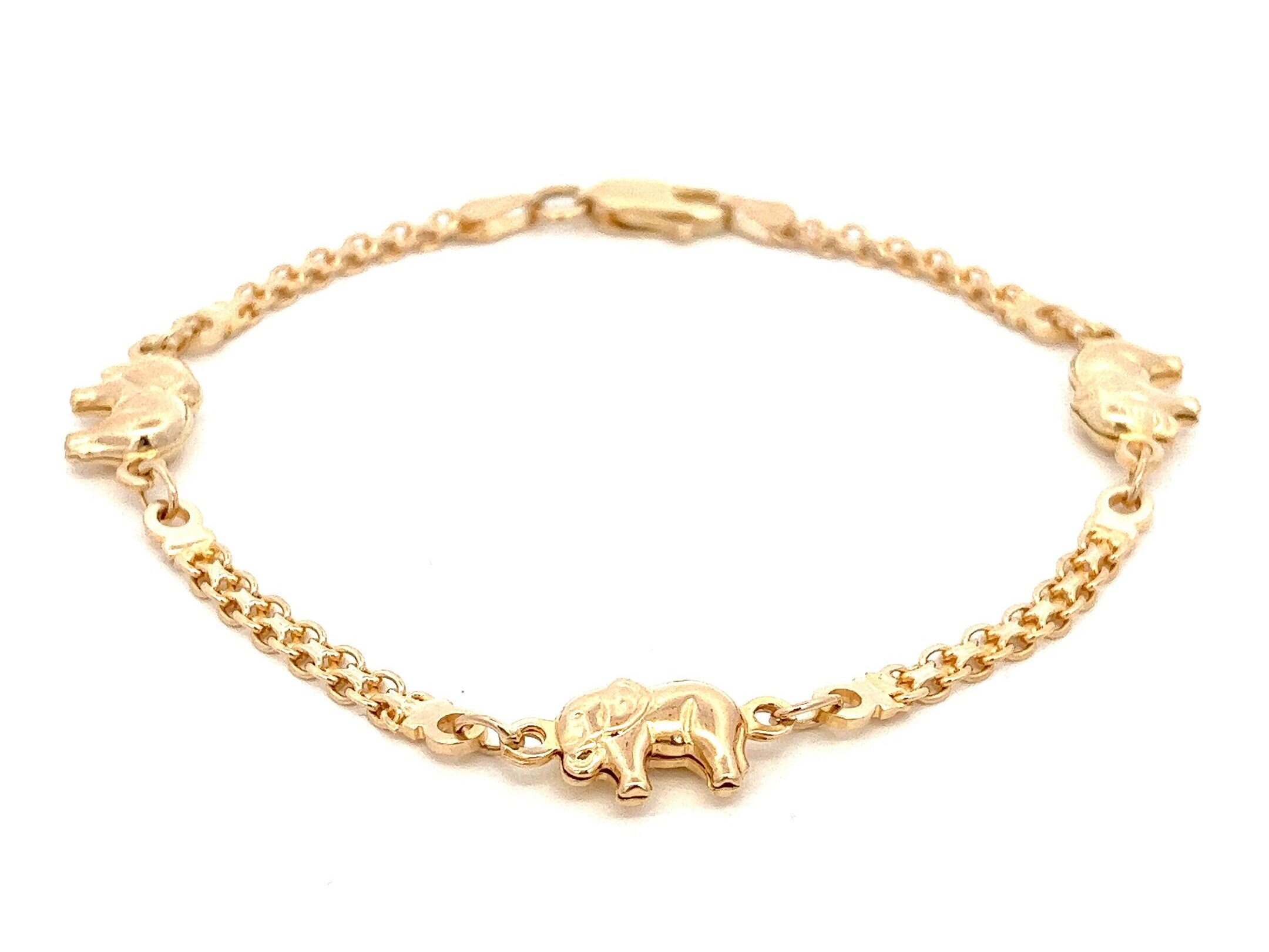 Bracelet éléphants Porte-bonheur En Or 14 Carats (585) - 11g, 18,5 Cm