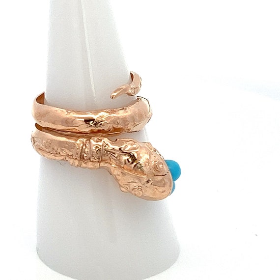 14k Rose Gold Snake and Turquoise Gemstone Ring ~… - image 3