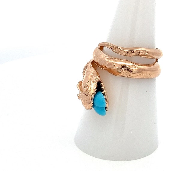 14k Rose Gold Snake and Turquoise Gemstone Ring ~… - image 4