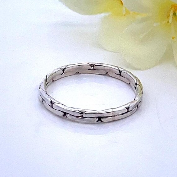 Sterling Silver Brick Pattern Stack Ring Band - S… - image 1