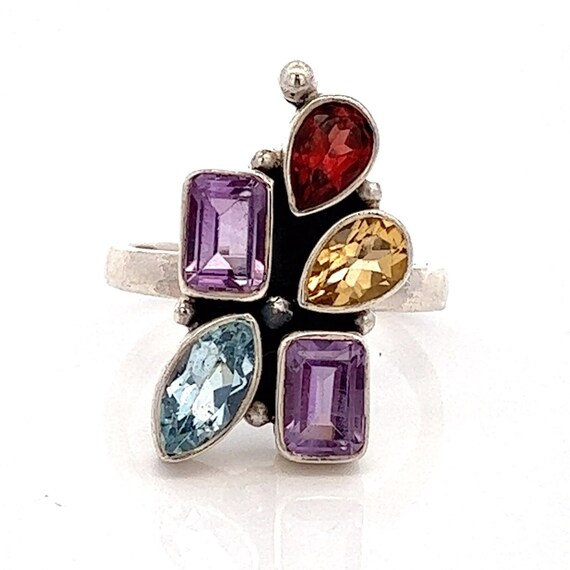 Handmade Sterling Silver Multi-Gemstone Ring: Gar… - image 1