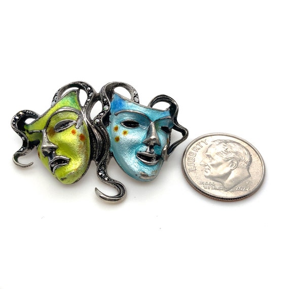 Colorful Comedy and Tragedy Masks Sterling Silver… - image 4