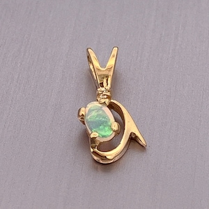 Minimalist Oval Opal and Diamond Gold Pendant Charm- 10k Yellow Gold Vintage- ET1518
