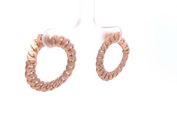 18k Rose Gold Curb Link Bypass Hoop Earrings- Ove… - image 2