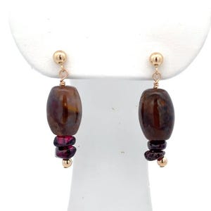Vintage 14k Yellow Gold Handmade Beaded Agate and Garnet Earrings - ET4152