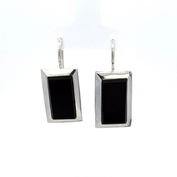 Rectangular Onyx and Sterling Silver Dangle Earri… - image 2