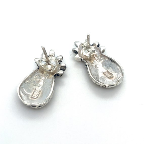 Sterling Silver Pineapple Post Earrings - 925 - V… - image 6