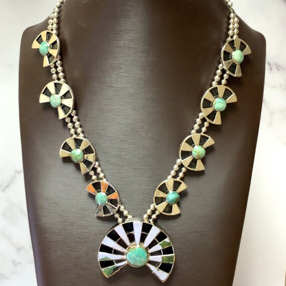 Massive Squash Blossom Necklace Turquoise and Ste… - image 2