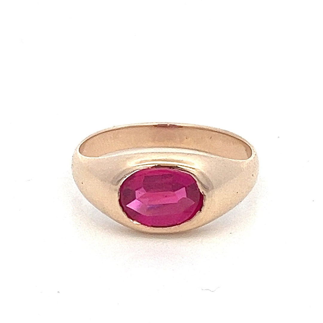 Vintage Bezel Set Oval Ruby 14k Yellow Gold Ring Estate Size 5.75 ...