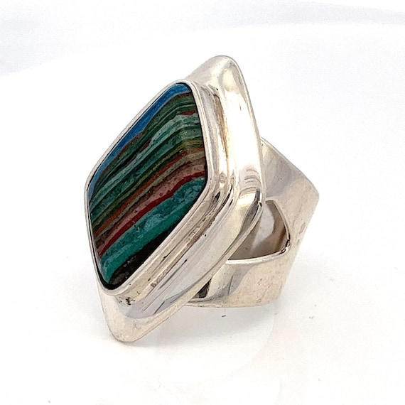 Rainbow Calsilica Rectangular Gemstone Sterling S… - image 3