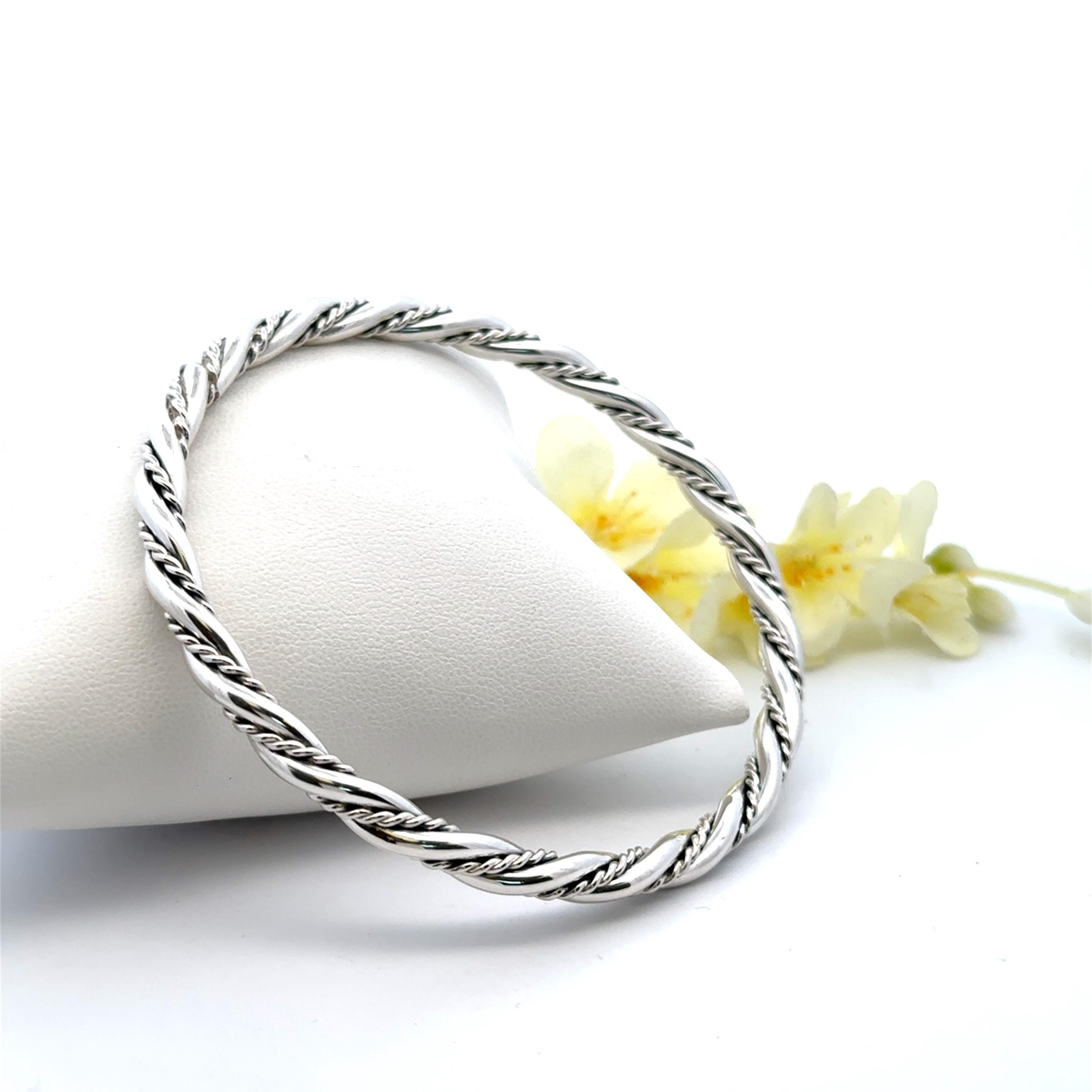 Sterling Silver Twisted Rope Bangle Bracelet - Stackable 8