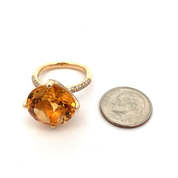 Huge 18k Gold Round 9.9 ct Citrine and  Diamond R… - image 6