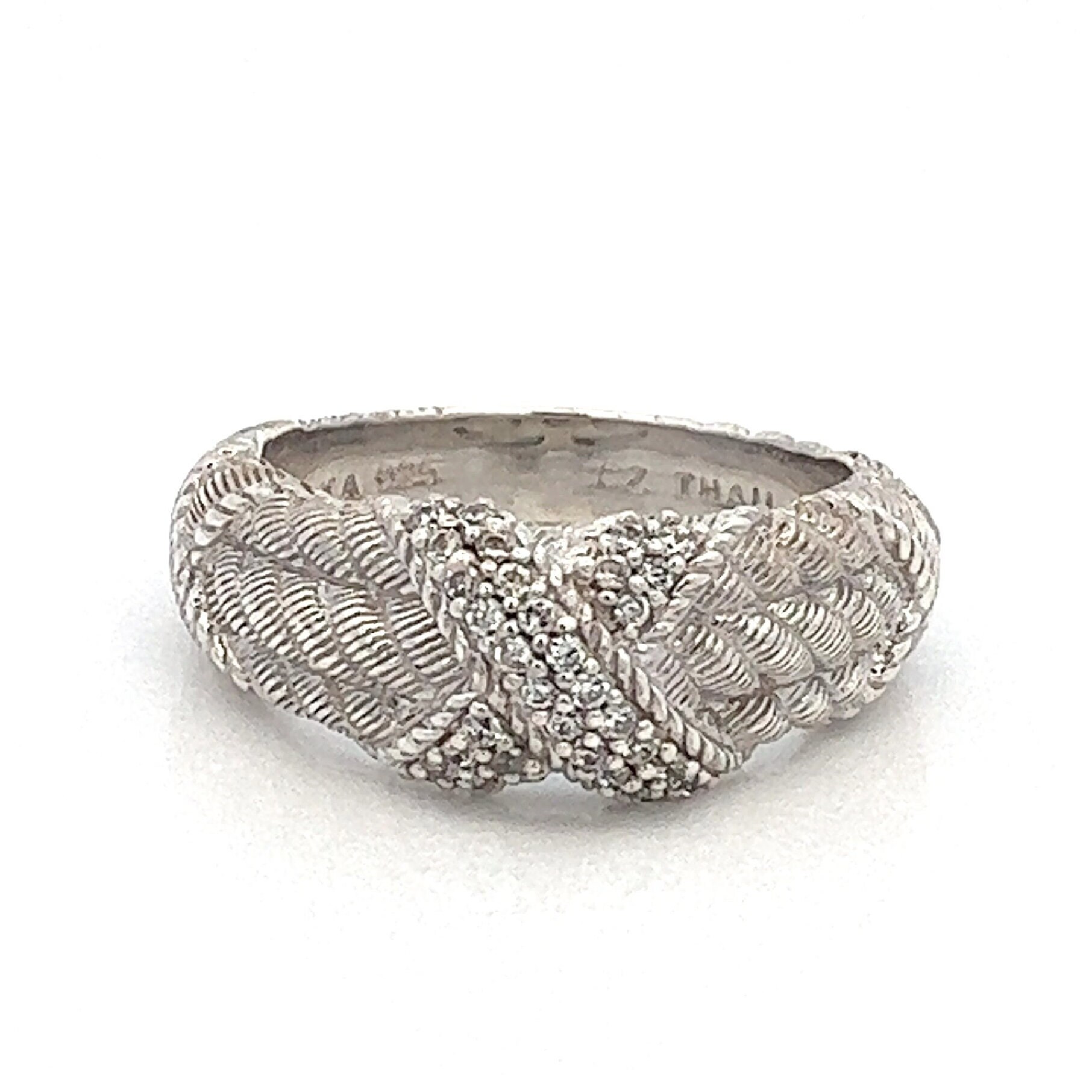 Judith Ripka Criss Cross Diamonique Sterling Silver Ring CZ