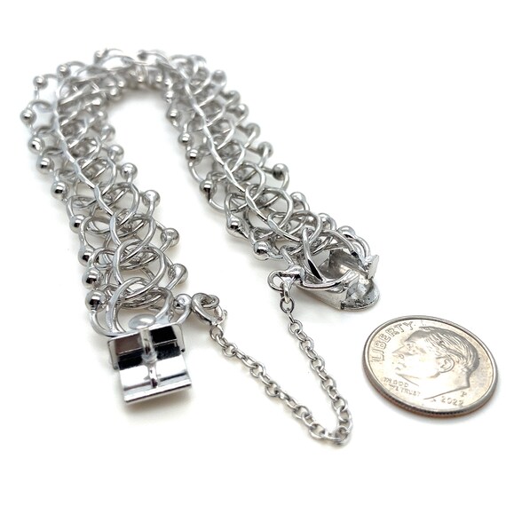 Vintage Wide Sterling Silver Charm Link Bracelet … - image 3
