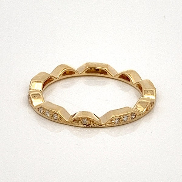 18k Yellow Gold Geometric Diamond Wedding/ Stacking Ring ~ Eternity Band With Flat Side - ET1077