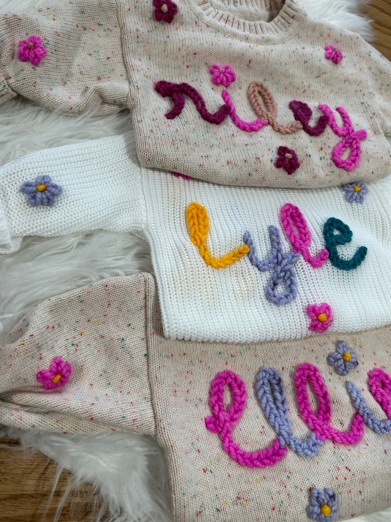 Personalized Chunky Knit Hand Embroidery Baby Name Sweater / Etsy
