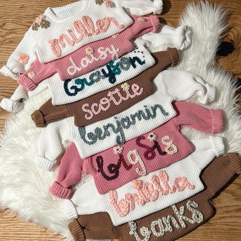 Personalized Chunky Knit Hand Embroidery Baby Name Sweater / Etsy