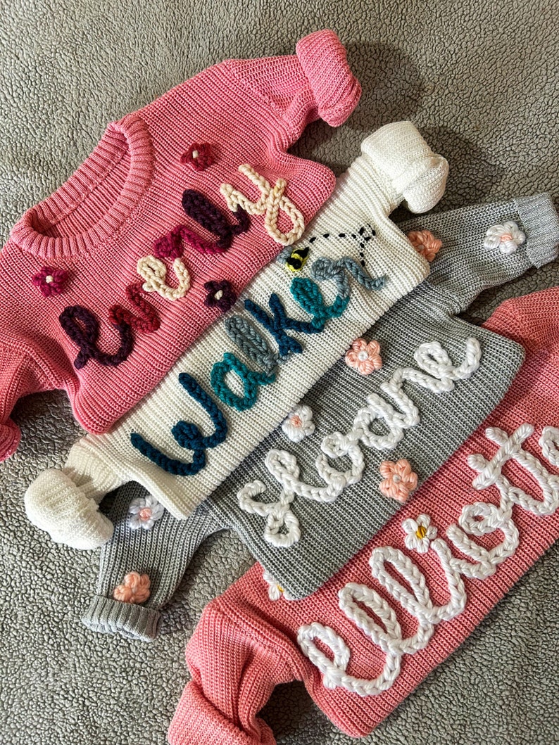 Personalized Chunky Knit Hand Embroidery Baby Name Sweater / Etsy