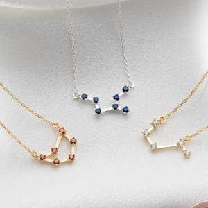 Collier en argent à breloques zodiaque avec pierre de naissance, bijoux étoile constellation, pendentif zodiaque, collier zodiaque Scorpion et balance pour anniversaire