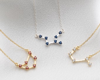 Silver Zodiac Charm Necklace with Birthstone, Constellation Star Jewelry, Zodiac Pendant, Scorpio and Libra Zodiac Necklace for Birthday