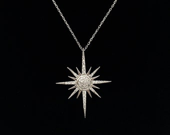Nordstern Halskette, 925 Sterling Silber, himmlische Halskette, Halskette mit Gravur, Opal Halskette, Sternanhänger, Nordstern Charm, Kompass Geschenk