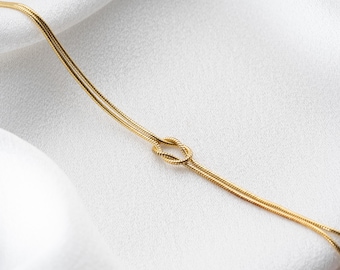 Gold Love Knot Bracelet Couple Set, Symbol of Love and Unity Bracelet, Matching Letter Knot Bracelets for Couples,Knot Set Gift