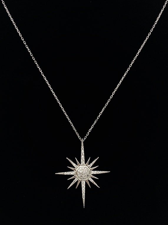 North Star Necklace, 925 Sterling Silver, Celestial Necklace, Engraved Necklace, Opal Necklace, Star Pendant, North Star Charm, Compass Gift