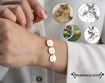 Personalized Pet Memorial Gift, Custom Pet Portrait Bracelet Gift for Pet Lovers, Dog Photo Bangle, Engraved Cat Portrait, Cat Photo Jewelry