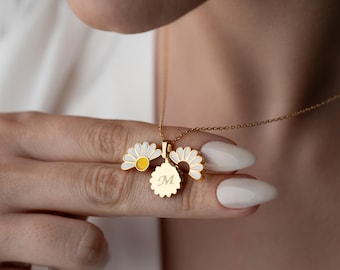 Collar de margaritas con nombre oculto personalizado, delicado collar con nombre oculto personalizado, collar de flores con mensaje secreto, collar con mensaje romántico
