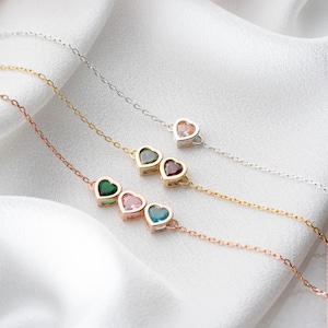 Pulsera de corazón personalizada con dije de piedra de nacimiento, linda pulsera de corazón con piedra de nacimiento para amantes, joyería de corazón con piedra de nacimiento para su regalo de cumpleaños