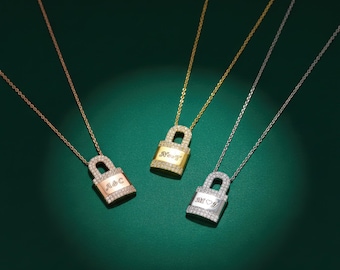 Custom Lock Necklace with Initials, Personalized Padlock Pendant, Gold Silver Rose Gold Necklace, Couples Jewelry, Gift for Her or Him