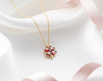 Dainty 4 Leaf Clover Necklace, Birthstone Four Leaf Clover Necklace, Birthstone Shamrock and Lucky Clover Pendant, Gift for Her