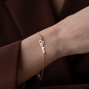 Pulsera de piedra natal de plata y oro personalizada con nombre personalizado, joyería hecha a mano, regalo de cumpleaños para ella, regalo del día de la madre, pulsera con nombre