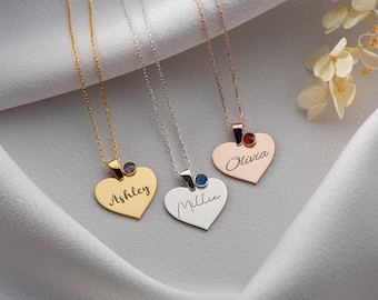 Custom Heart Shape Swarovski Birthstone Necklace, Personalised Birth Month Jewellery, Women Girl Gift for Wedding, Birthday Gift for Her
