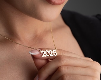 Custom 14K Solid Gold Personalized Number Necklace, Custom Year Date Necklace, Gold Lucky Number Jewelry, Personalized Necklace, Gift Her