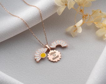 Collar de margaritas personalizado, delicado collar de margaritas con nombre oculto personalizado, collar de flores con mensaje secreto personalizado, collar con mensaje romántico