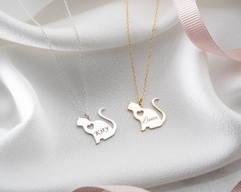 Gepersonaliseerde koosnaamketting, aangepaste kattenketting, sierlijke dierenhanger, gepersonaliseerd kattenherdenkingscadeau, kattenketting met naam, cadeau aan haar
