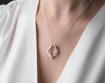 Collar con soporte para anillos geométricos, soporte para anillos de compromiso, opciones de cadena gruesa, tamaño de anillo para anillos del 3 al 11, soporte para anillos de boda, joyería hecha a mano