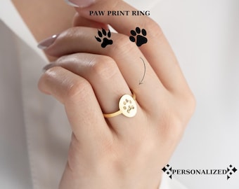 Anillo con huella de pata personalizado, anillo con huella de pata de perro y gato, anillo de plata con huella dactilar, joyería con huella de gato, regalo para amantes de las mascotas, regalo de Navidad conmemorativo para mascotas