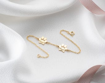 Pulsera con nombre y huella de pata de plata, regalo para amantes de las mascotas, pulsera personalizada con huella de pata de perro, joyería personalizada para mascotas, pulsera conmemorativa para gatos y mascotas